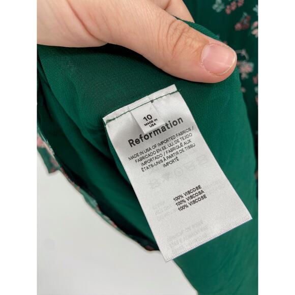 Reformation Juni Emilia Green Floral Print Long Sleeve Mini Dress Size 10 NWT - Picture 8 of 8